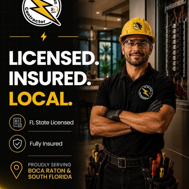 Hiring an electrician isn't just about price — it's about who you trust inside your home.

✅ Florida state licensed
✅ Fully insured
✅ Local team serving Coral Springs & Boca Raton

Because peace of mind shouldn't be an upgrade — it should be the standard. ⚡

📞 (561) 200 7541 · (844) 439 2612
🌐 jaelectriccontractor.com

#JaElectricContractor #ElectricalServices #Electrician #NewPage #ResidentialElectric
